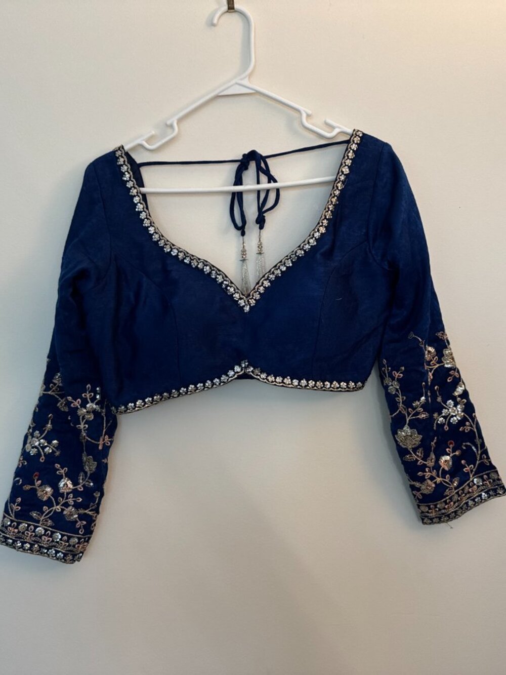 Elegant Navy Blue Embroidered Lehenga Set - Picture 4 of 12